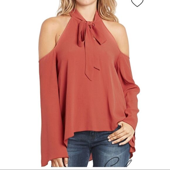 ELAN cold shoulder keyhole necktie blouse size medium new with tags burgundy - Picture 10 of 10